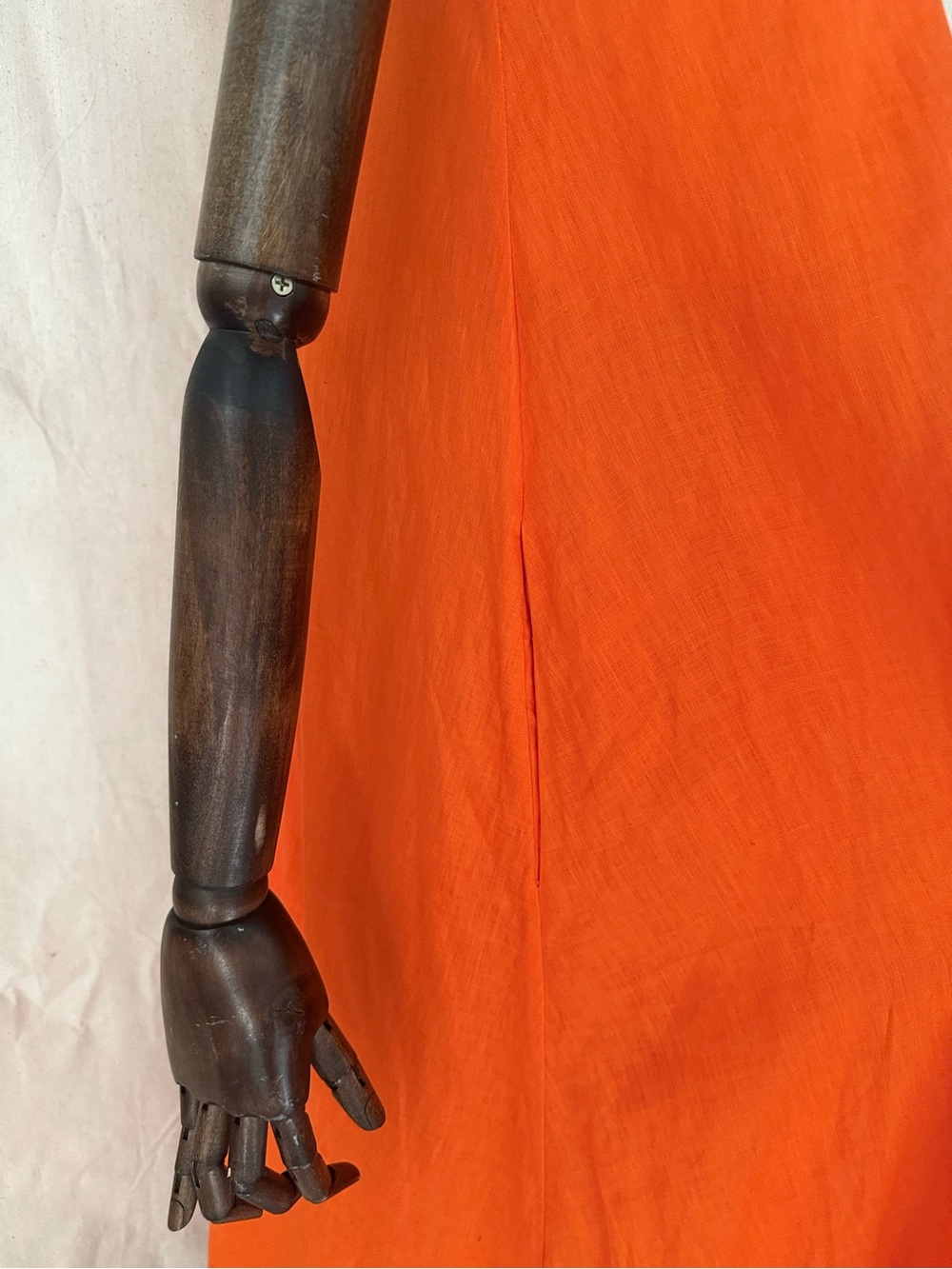 COS orange linen pleated V-neck midi dress - Picture 11 of 16